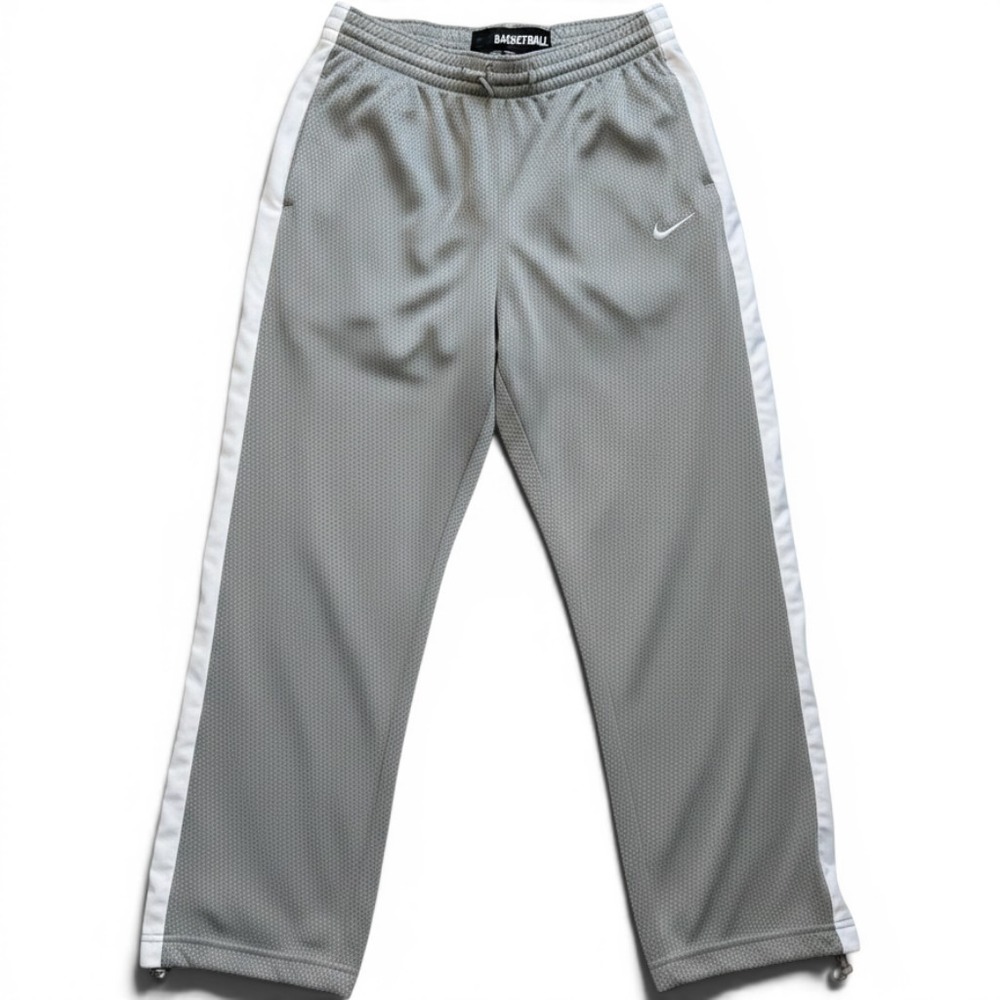 Nike Basketball Mens Grey Mesh Athletic Track Pants White Stripe Large L